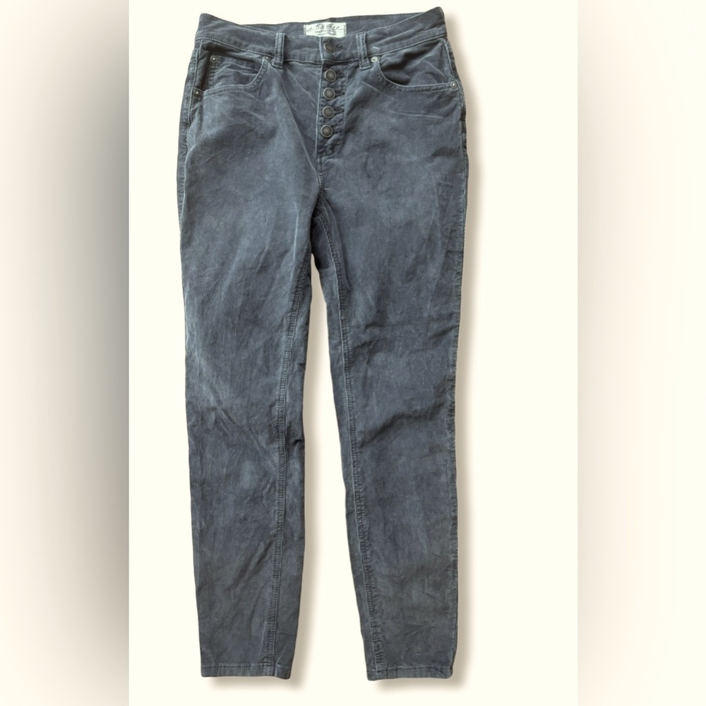 We the Free Cropped High Waist Button Fly Gray Corduroy Skinny Pants Sz 26